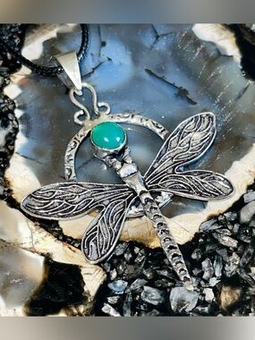 Small Dragonfly Green Cryptocrystalline Chalcedony Earrings 2 1/2”